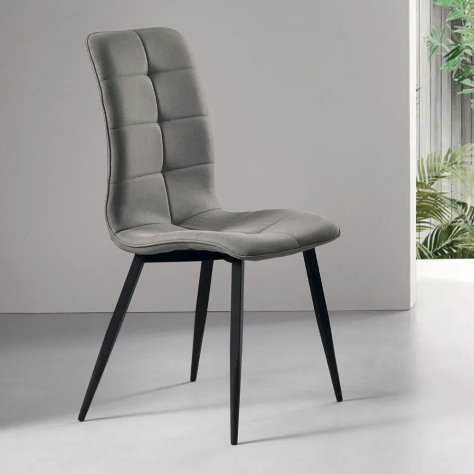 Sedia da Cucina in Tessuto con Base in Metallo Nero 4 PezzI - Menegildo Viadurini
