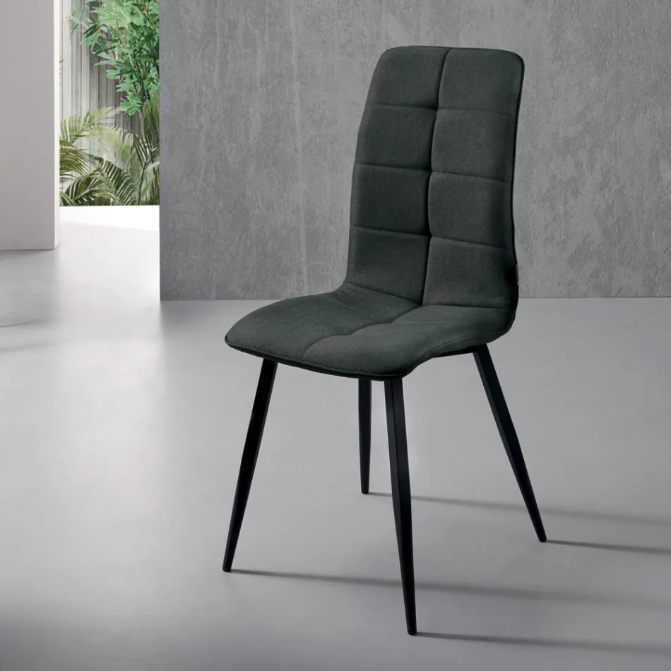 Sedia da Cucina in Tessuto con Base in Metallo Nero 4 PezzI - Menegildo Viadurini