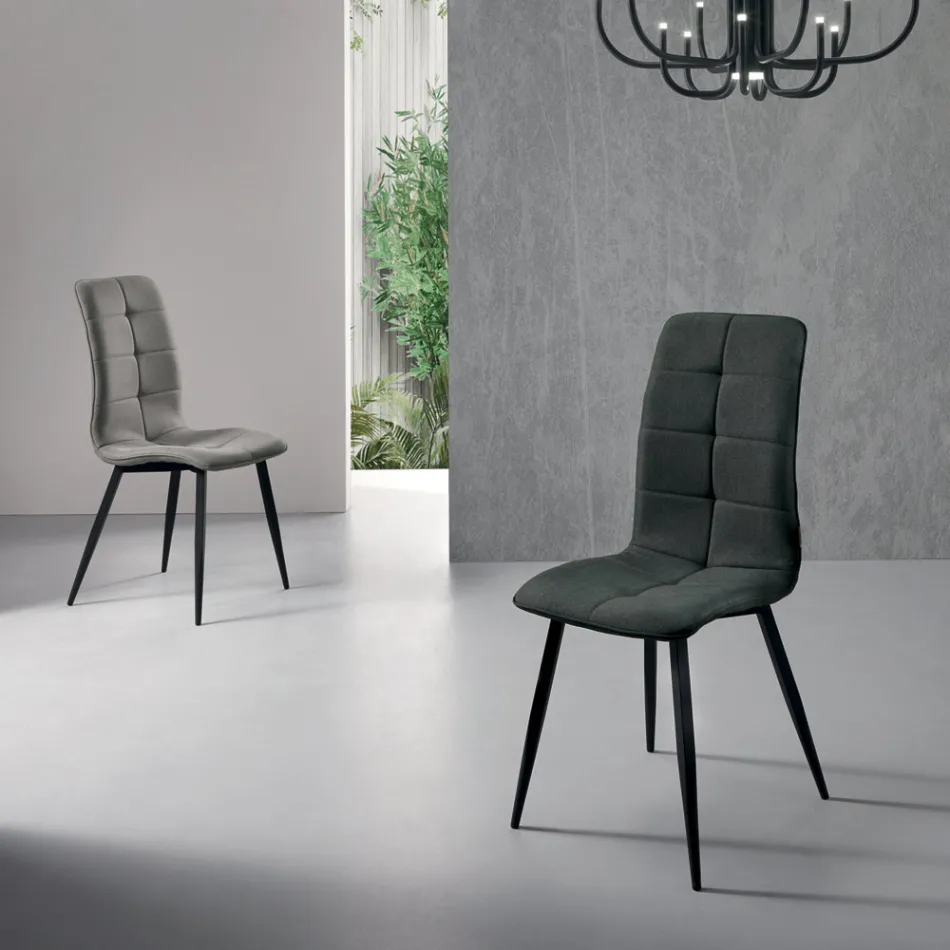 Sedia da Cucina in Tessuto con Base in Metallo Nero 4 PezzI - Menegildo Viadurini