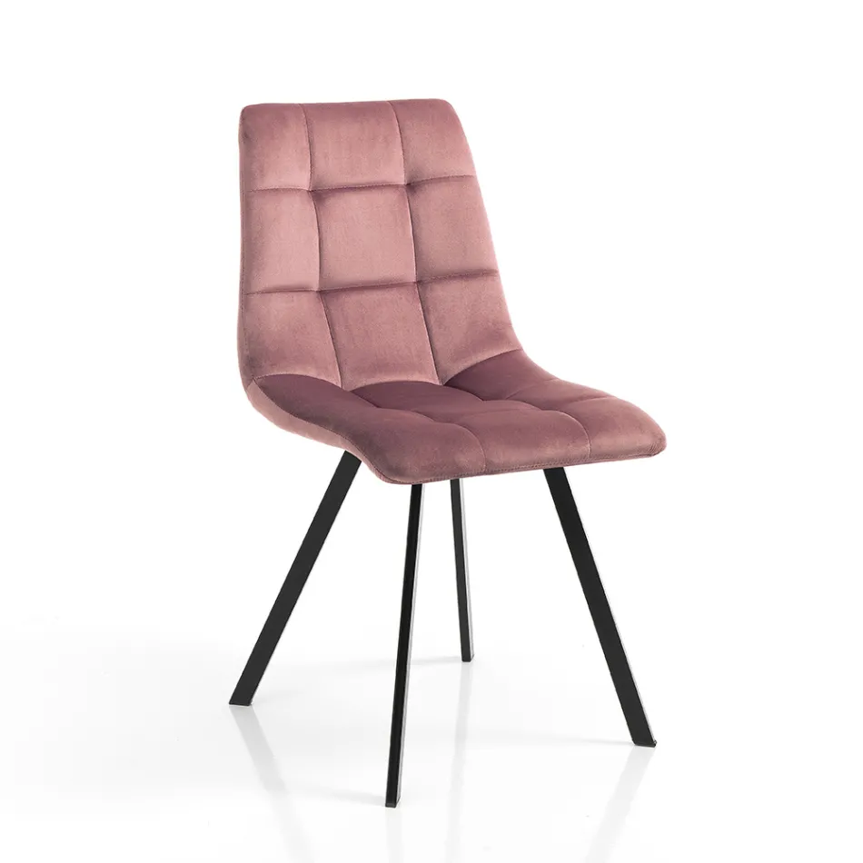 Sedia da Cucina in Tessuto con Gambe in Metallo Nero 4 Pezzi - Celeste Viadurini