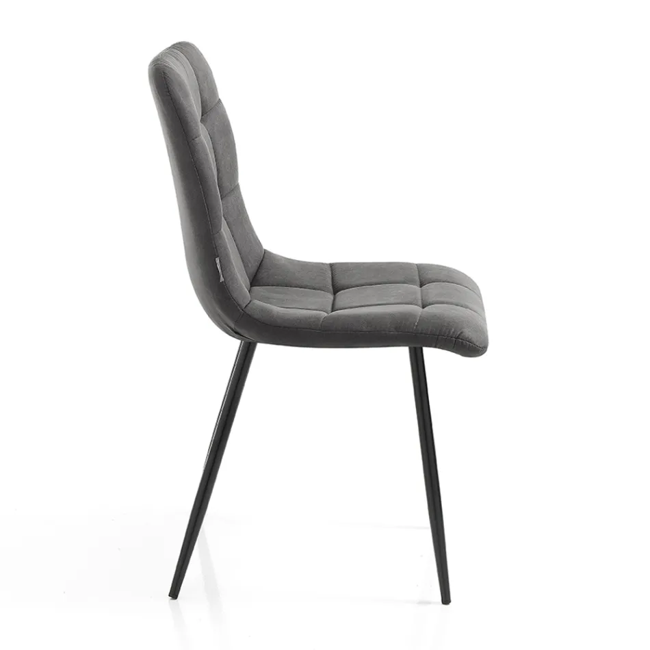 Sedia da Cucina in Tessuto con Gambe in Metallo Nero 4 Pezzi - Celeste Viadurini