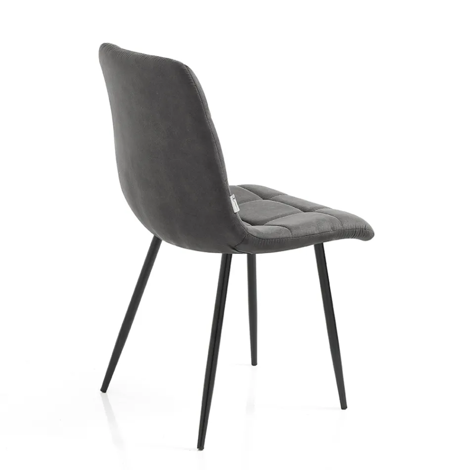 Sedia da Cucina in Tessuto con Gambe in Metallo Nero 4 Pezzi - Celeste Viadurini