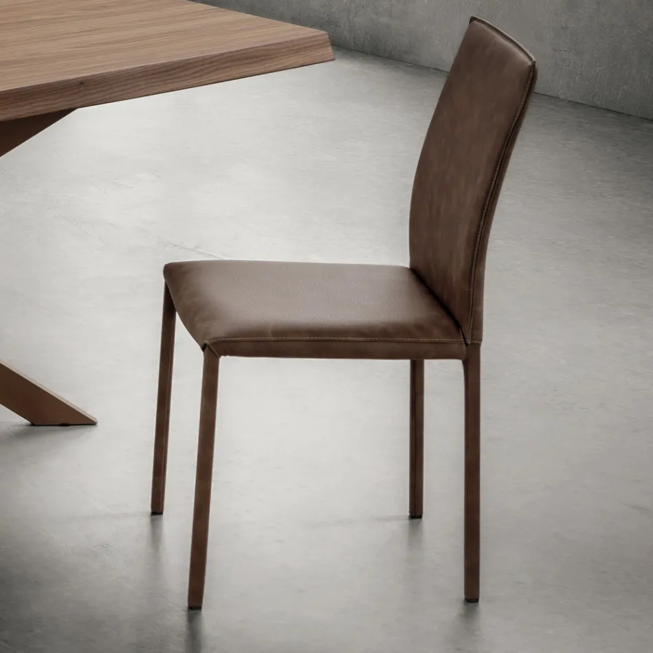Sedia da Cucina Interamente Rivestita in Ecopelle Made in Italy, 2 Pezzi - Maria Viadurini