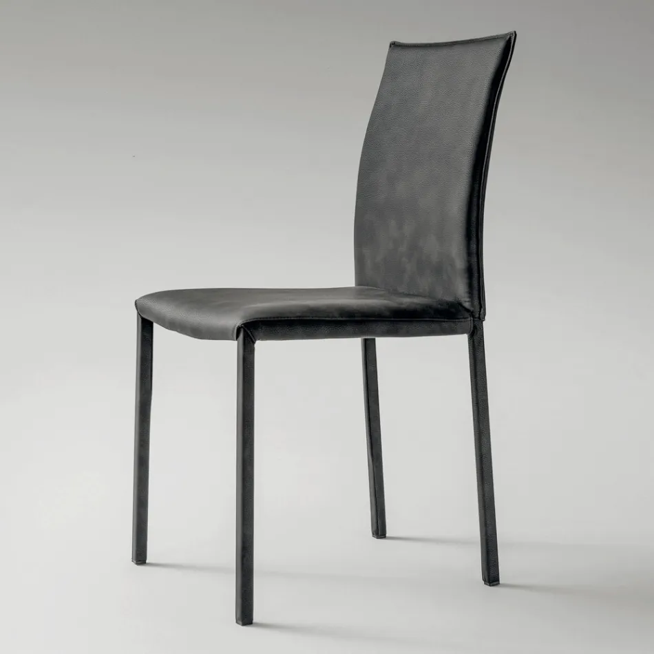 Sedia da Cucina Interamente Rivestita in Ecopelle Made in Italy, 2 Pezzi - Maria Viadurini