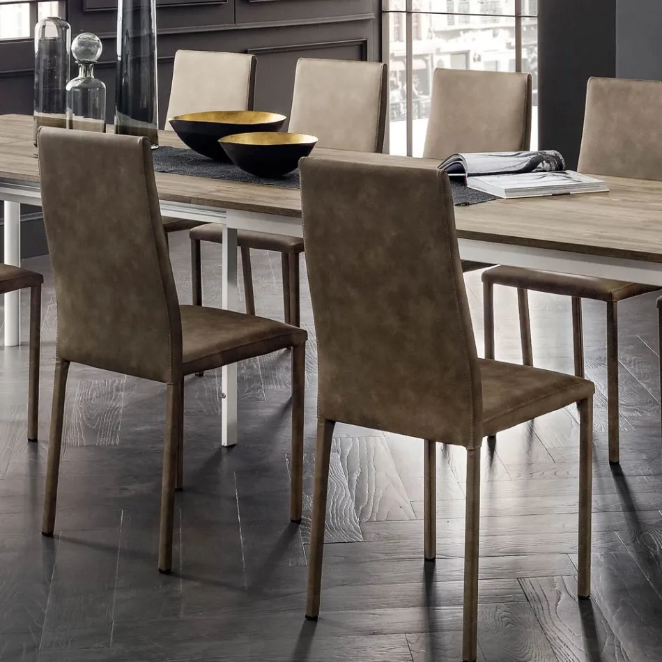 Sedia da Cucina Interamente Rivestita in Ecopelle Made in Italy, 2 Pezzi - Maria Viadurini