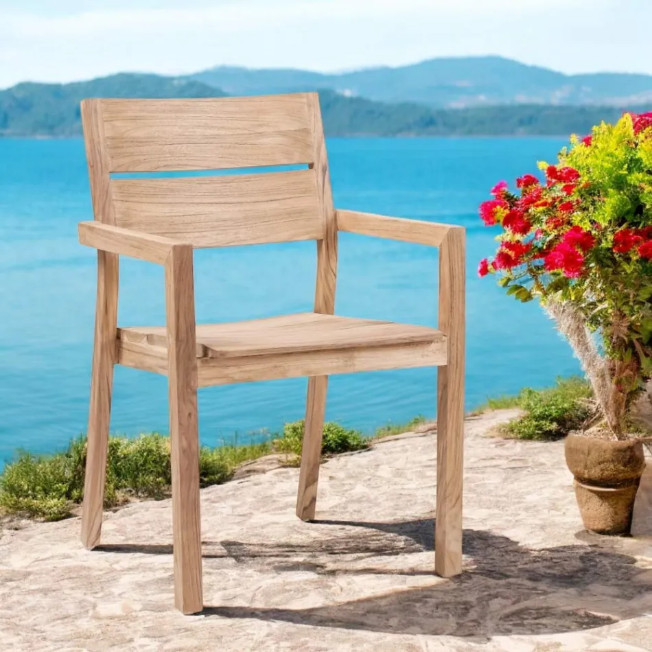 Sedia da Esterno con Braccioli in Legno Teak - Marie Viadurini