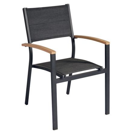 Sedia da Giardino Impilabile in Alluminio Grigio Antracite e Teak - Aidan Viadurini
