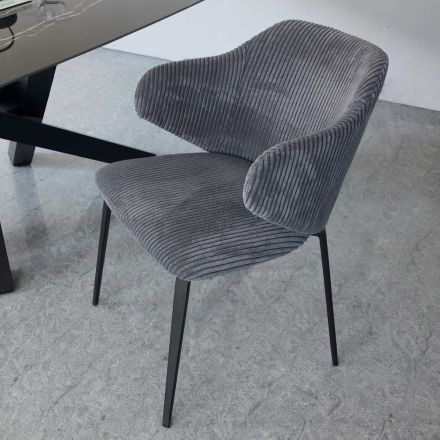 Sedia da Pranzo con Struttura in Metallo e Seduta in Velluto a Coste - Ridni Viadurini