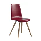 Sedia da Pranzo in Cuoio Rigenerato con Gambe in Legno Made in Italy - Luke Viadurini
