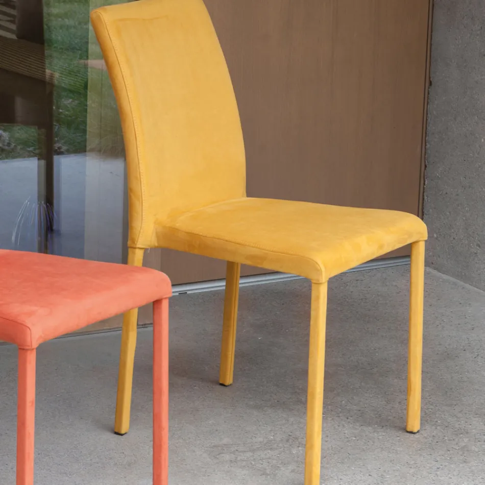 Sedia da Pranzo in Metallo Ricoperta in Econabuk Colorato, 4 Pezzi - Anita  Viadurini