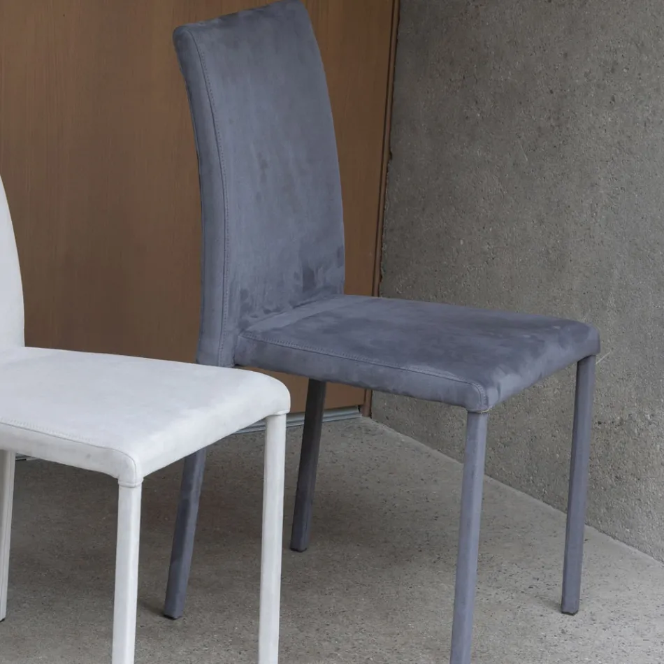 Sedia da Pranzo in Metallo Ricoperta in Econabuk Colorato, 4 Pezzi - Anita  Viadurini