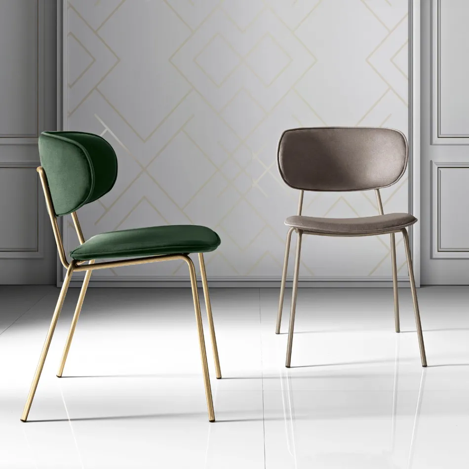 Sedia da Pranzo in Tessuto di 2 Diverse Finiture Made in Italy - Sanemi Viadurini