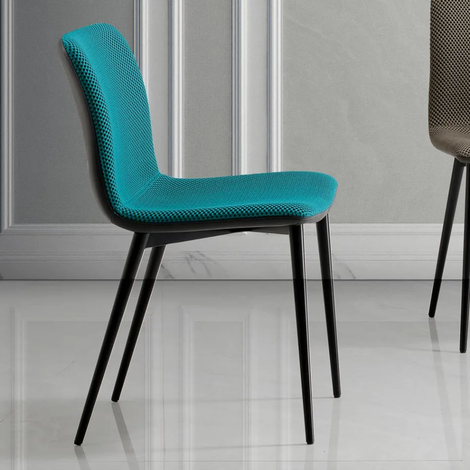 Sedia da Pranzo in Tessuto Vulcano e Gambe in Metallo Made in Italy - Amane Viadurini