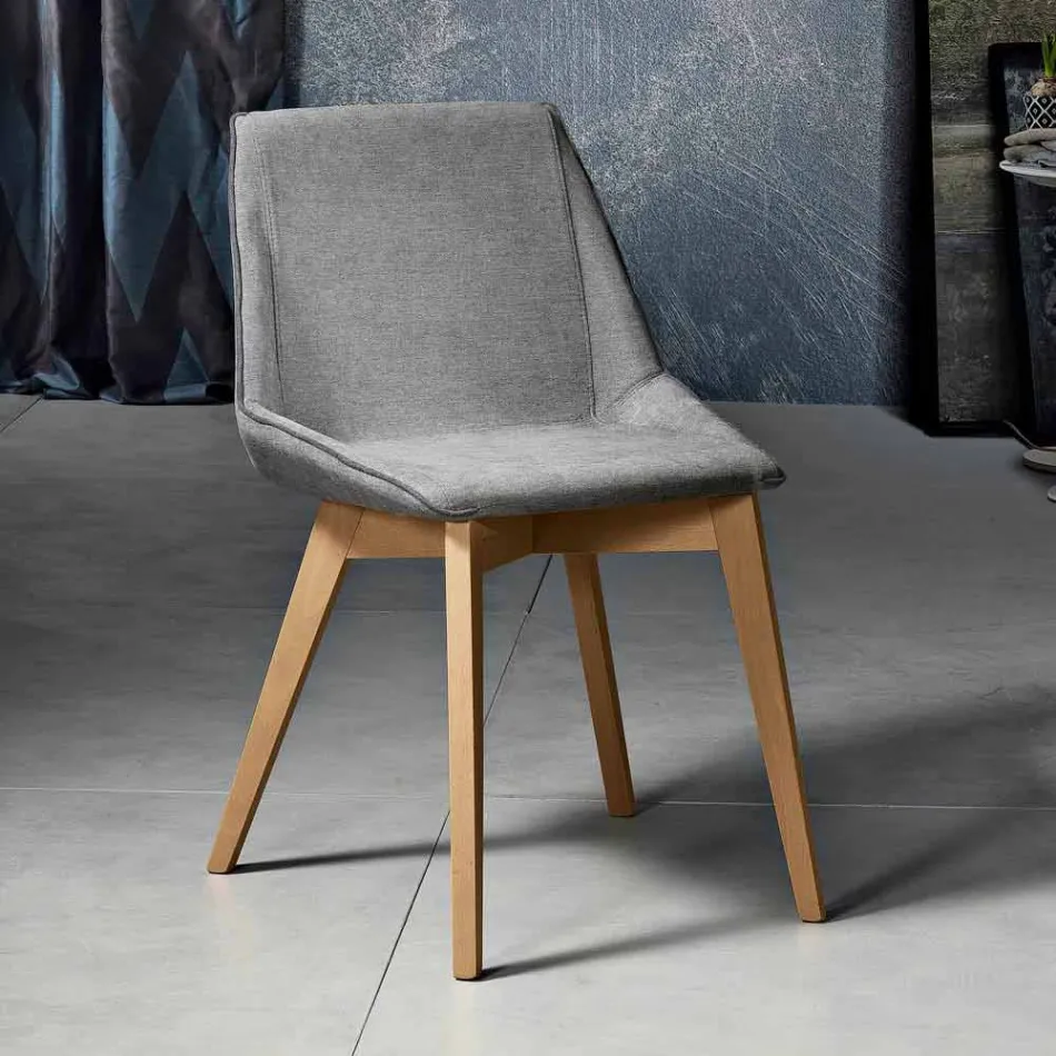 Sedia da soggiorno in tessuto e legno moderna made in Italy, Oriella Viadurini