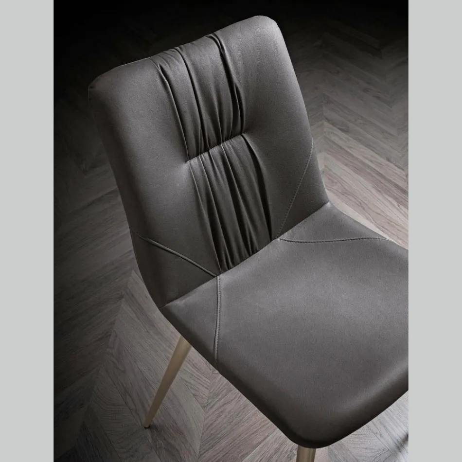 Sedia da Soggiorno in Tessuto Fibrato Effetto Pelle e Metallo Made in Italy - Gohan Viadurini