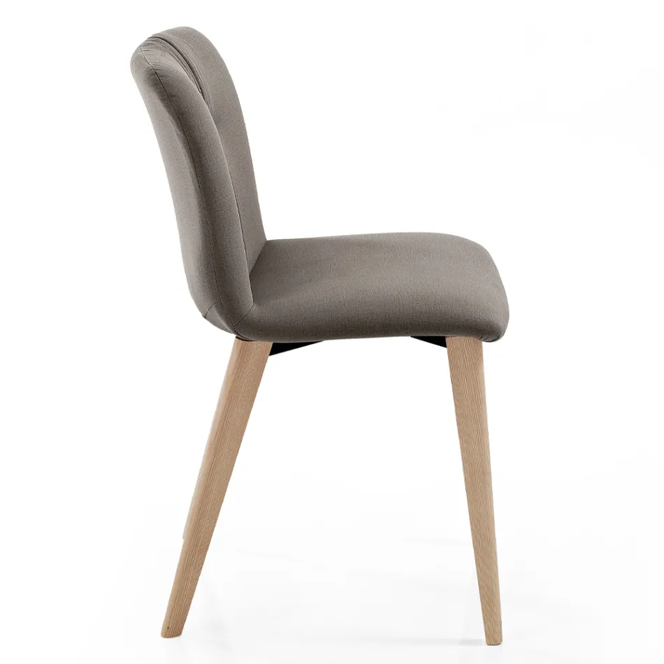 Sedia da Soggiorno Rivestita in Tessuto e Gambe in Frassino Design - Florinda Viadurini