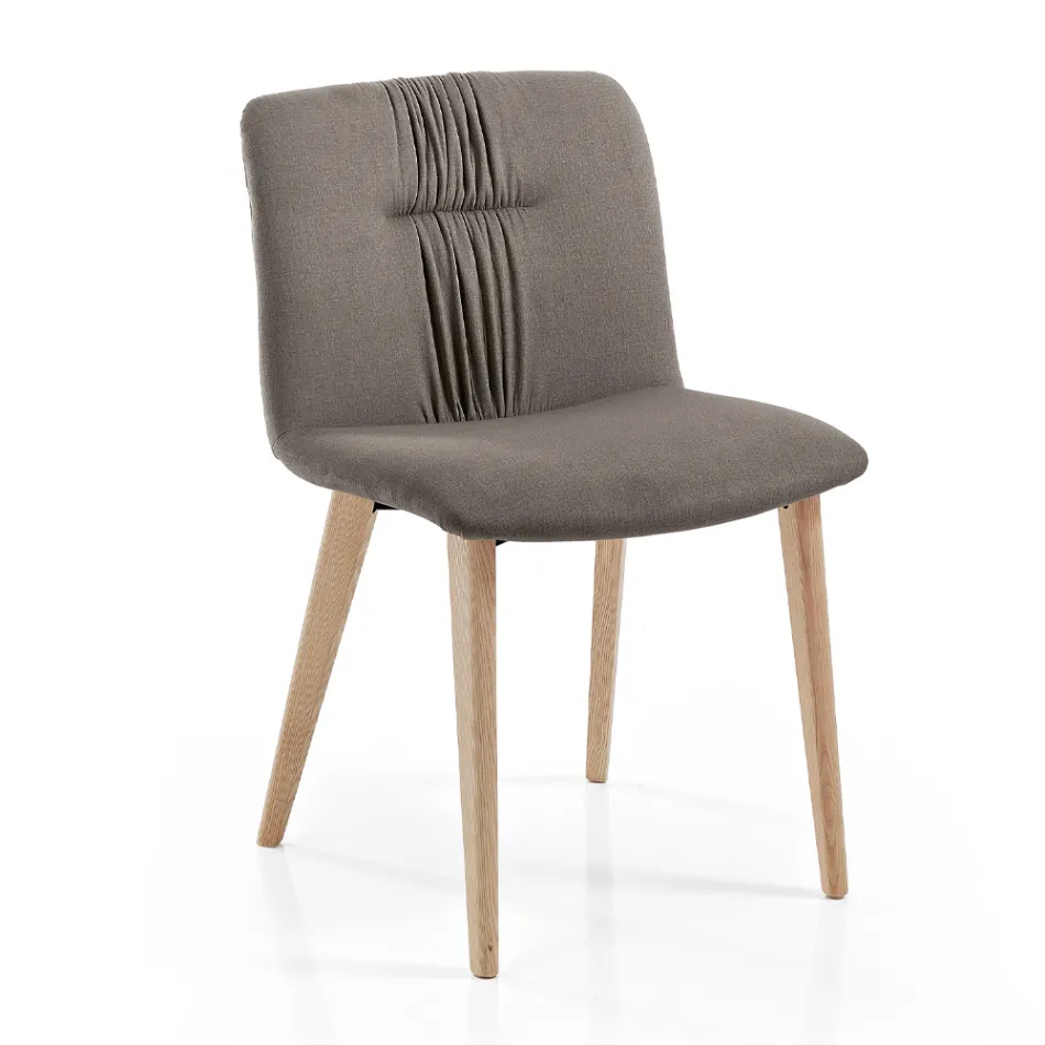 Sedia da Soggiorno Rivestita in Tessuto e Gambe in Frassino Design - Florinda Viadurini