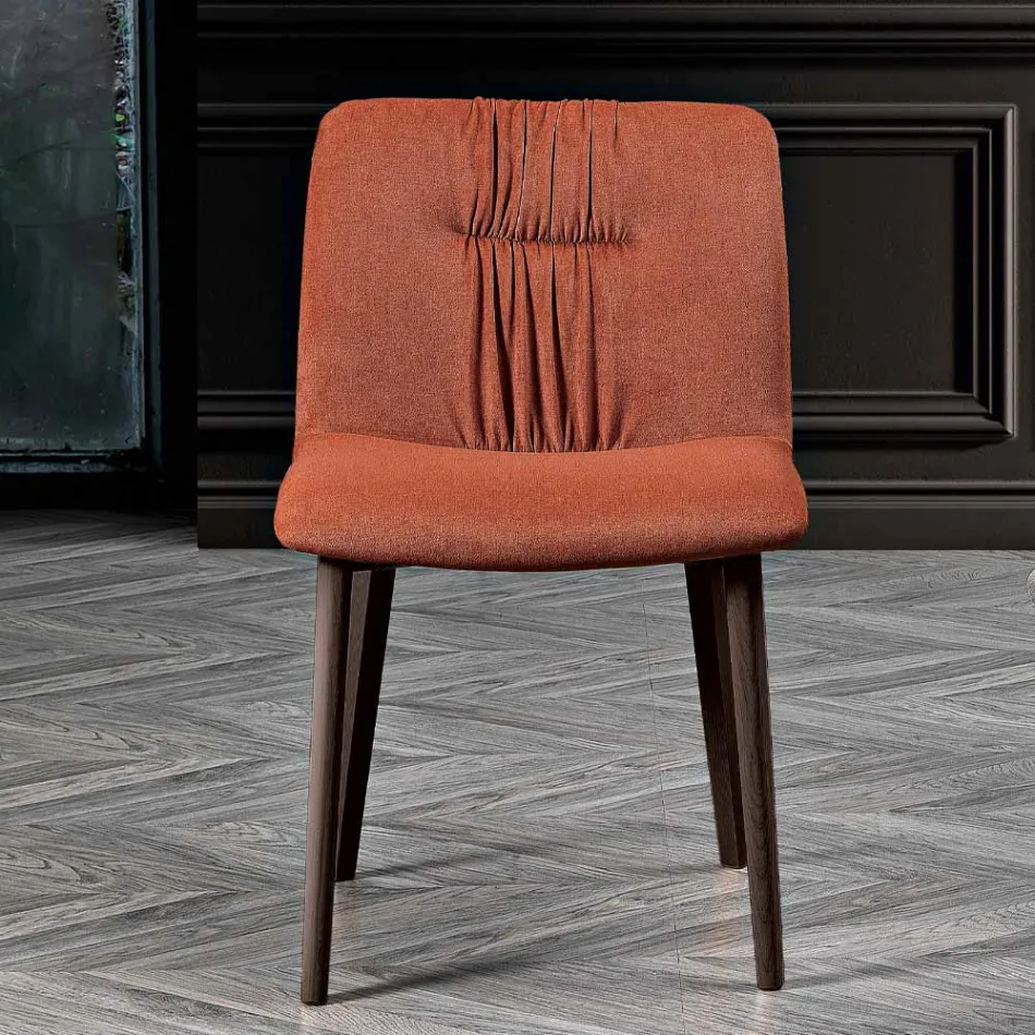 Sedia da Soggiorno Rivestita in Tessuto e Gambe in Frassino Design - Florinda Viadurini