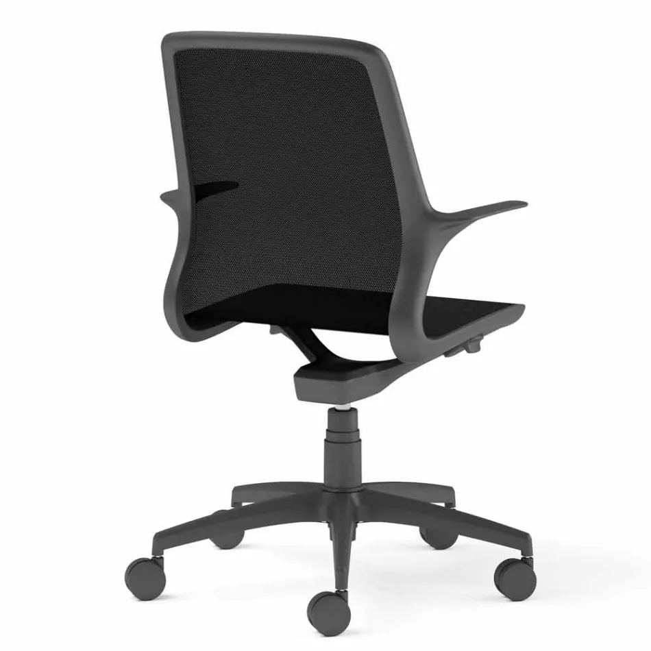 Sedia da Ufficio con Ruote Girevole in Rete Nera e Nylon Nero – Ayumu Viadurini