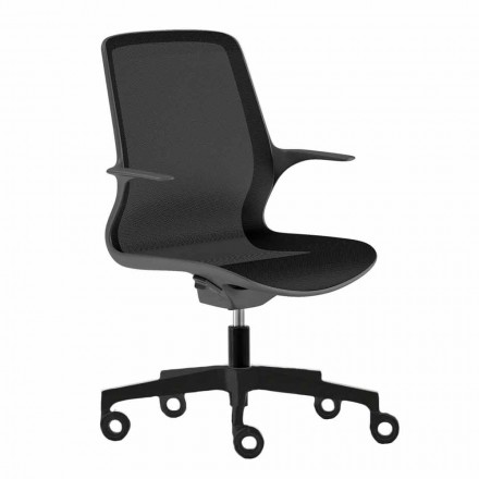 Sedia da Ufficio con Ruote Girevole in Rete Nera e Nylon Nero – Ayumu Viadurini