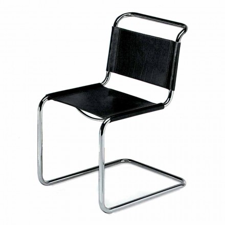 Sedia da Ufficio in Cuoio con Struttura in Acciaio Cromato Made in Italy - Elite Viadurini