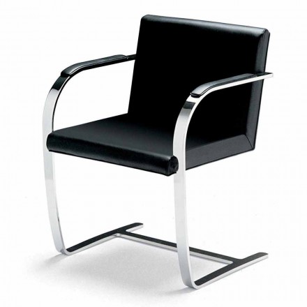 Sedia da Ufficio in Pelle con Struttura in Acciaio Cromo Made in Italy - Quarzo Viadurini