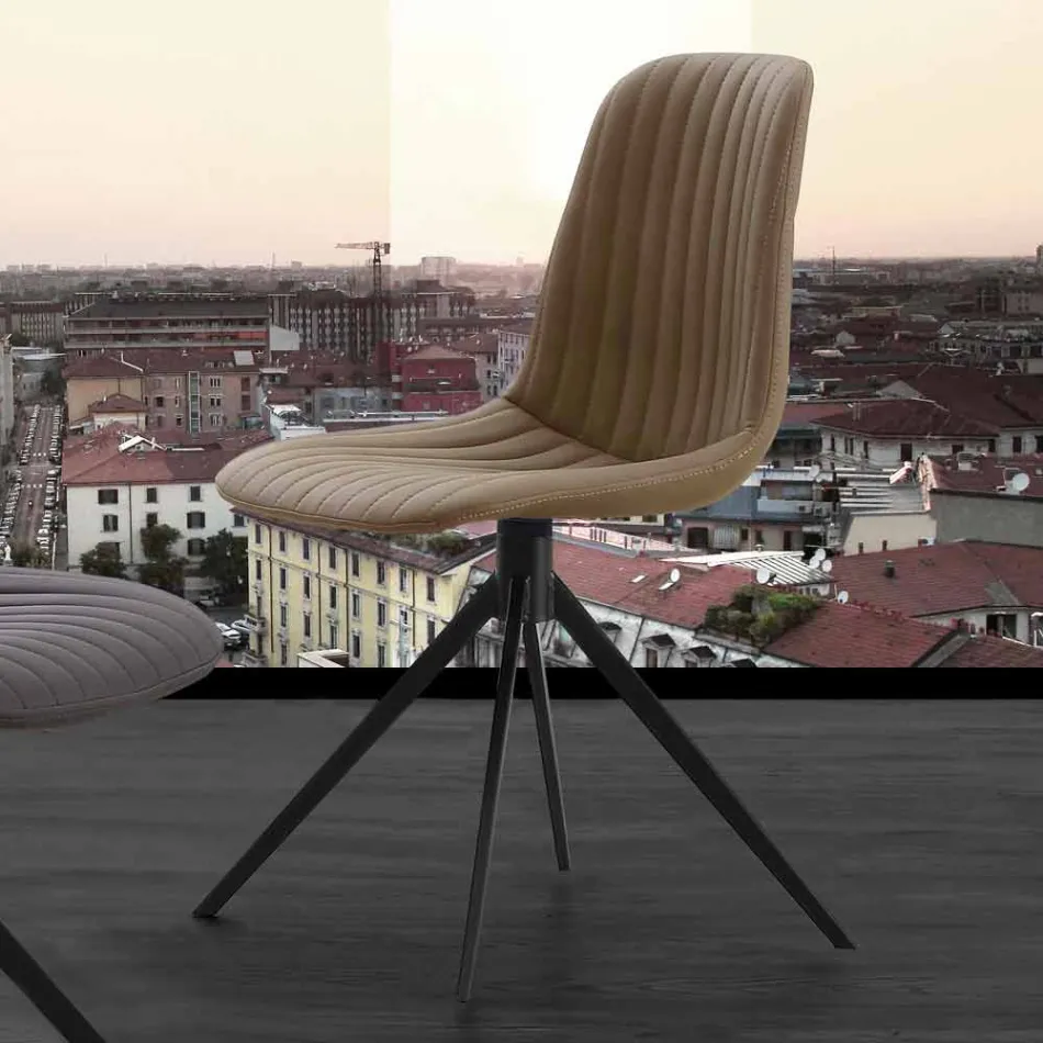 Sedia imbottita in eco nabuk e metallo, design moderno, Taranto Viadurini