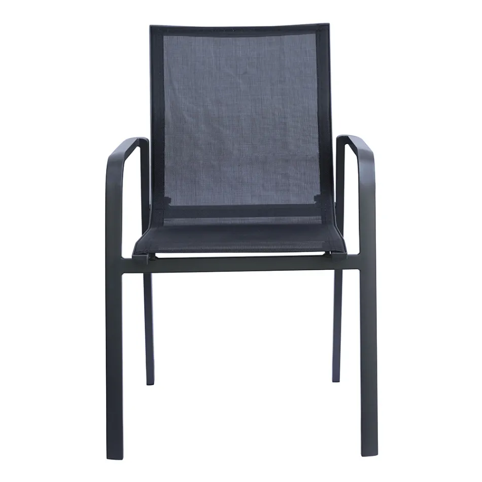 Sedia Impilabile con Braccioli in Alluminio e Textilene Bianco o Grigio - Greenstyle Viadurini