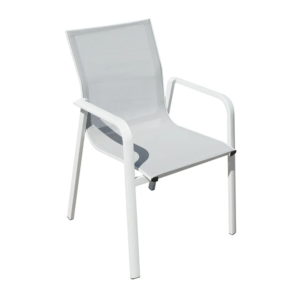 Sedia Impilabile con Braccioli in Alluminio e Textilene Bianco o Grigio - Greenstyle Viadurini
