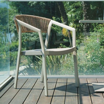 Sedia Impilabile con Seduta in Textilene e Schienale in Twist Wicker - Passione Viadurini