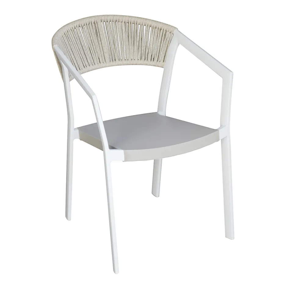 Sedia Impilabile con Seduta in Textilene e Schienale in Twist Wicker - Passione Viadurini