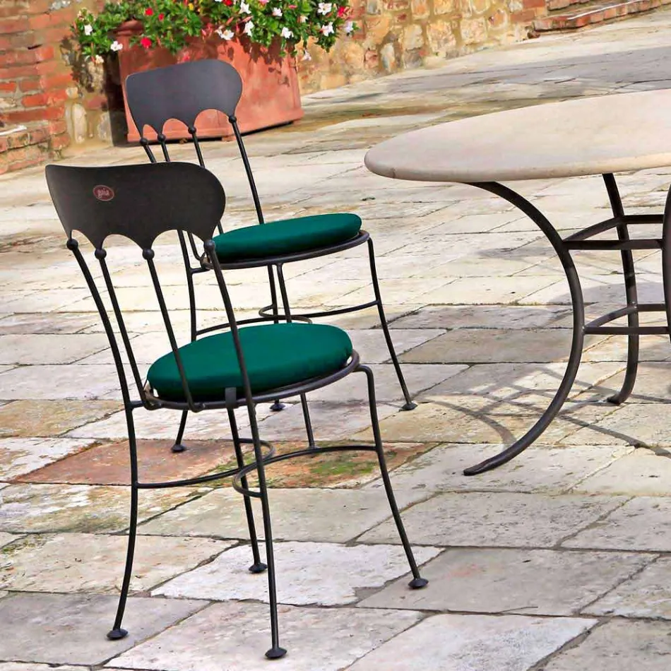 Sedia Impilabile da Esterno in Ferro con Cuscino Made in Italy 2 Pezzi - Allegra Viadurini