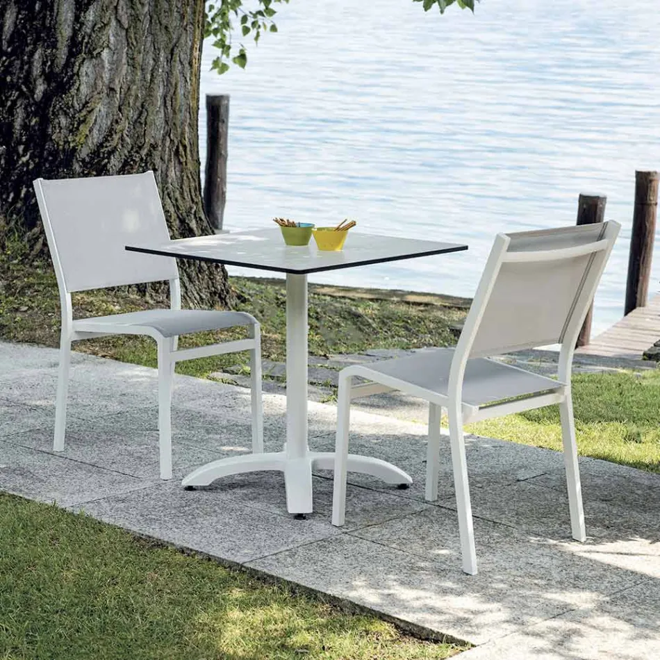 Sedia Impilabile da Giardino in Alluminio e Textilene Bianco o Grigio - Floraforma Viadurini