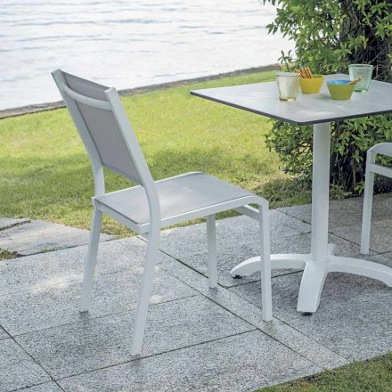 Sedia Impilabile da Giardino in Alluminio e Textilene Bianco o Grigio - Floraforma Viadurini