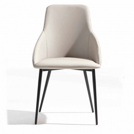 Sedia in Ecopelle con Schienale Decorato e Base in Metallo Nero, 2 Pezzi - Nima Viadurini