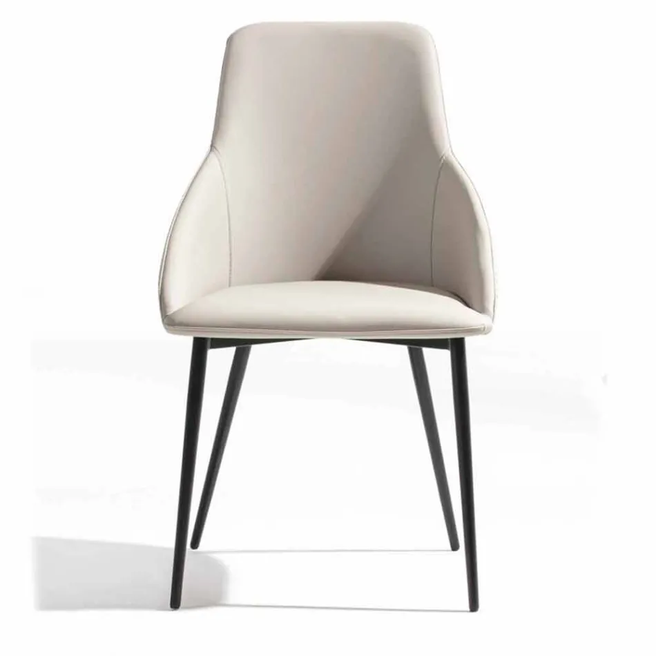 Sedia in Ecopelle con Schienale Decorato e Base in Metallo Nero, 2 Pezzi - Nima Viadurini