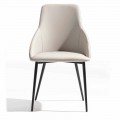 Sedia in Ecopelle con Schienale Decorato e Base in Metallo Nero, 2 Pezzi - Nima