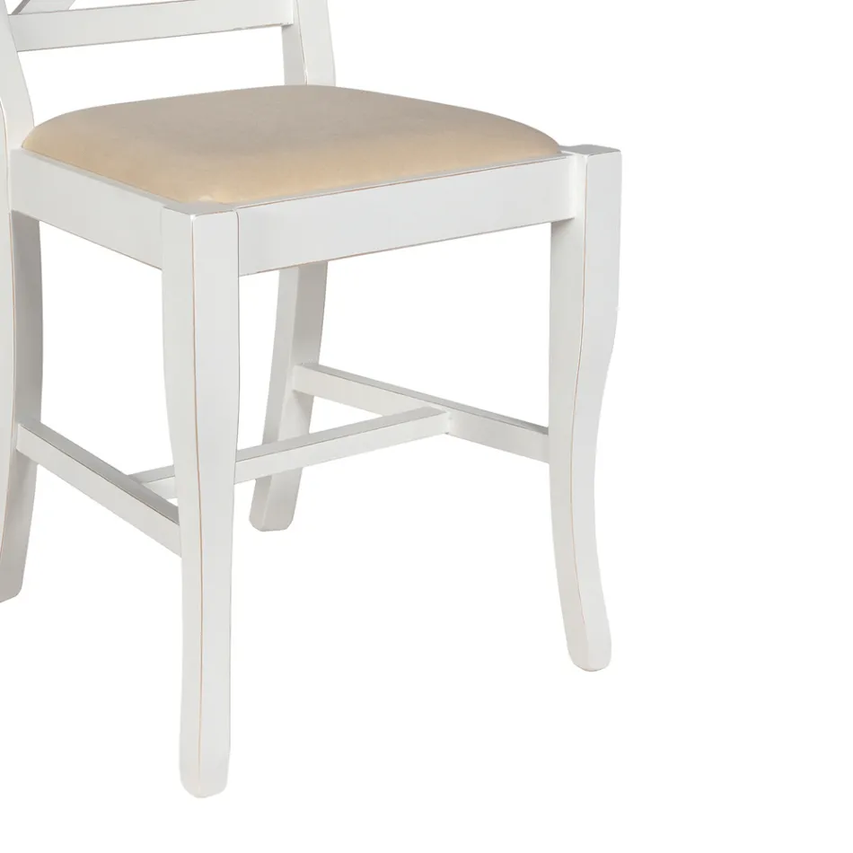Sedia in Legno Bianco Spigolato e Tessuto Juma Beige Made in Italy - Diamante Viadurini