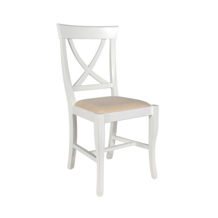 Sedia in Legno Bianco Spigolato e Tessuto Juma Beige Made in Italy - Diamante Viadurini