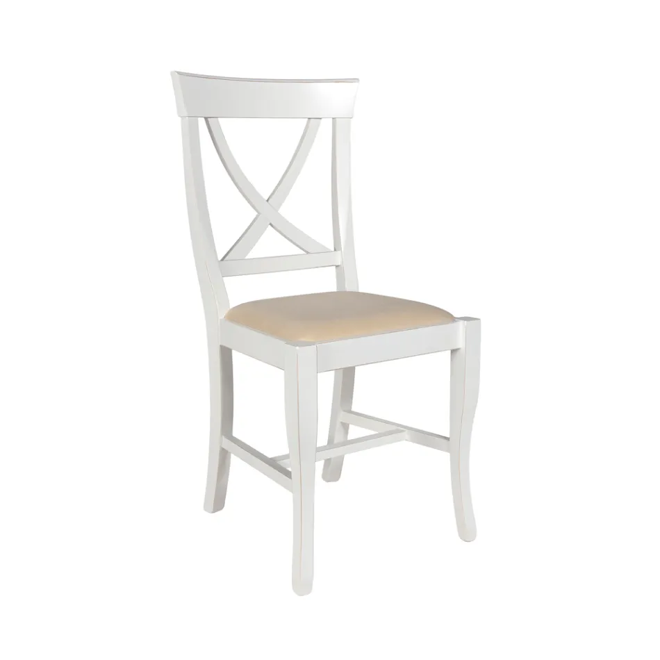 Sedia in Legno Bianco Spigolato e Tessuto Juma Beige Made in Italy - Diamante Viadurini