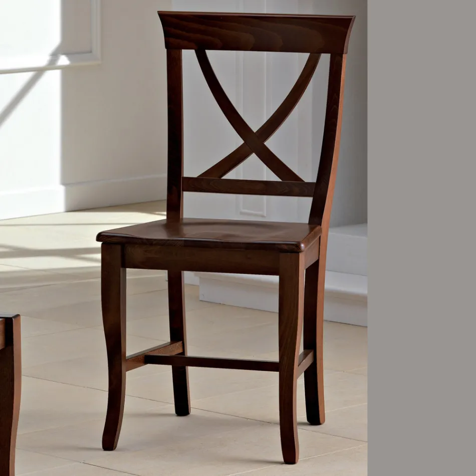 Sedia in Legno Massello Design Classico Schienale Incrociato - Debussy Viadurini