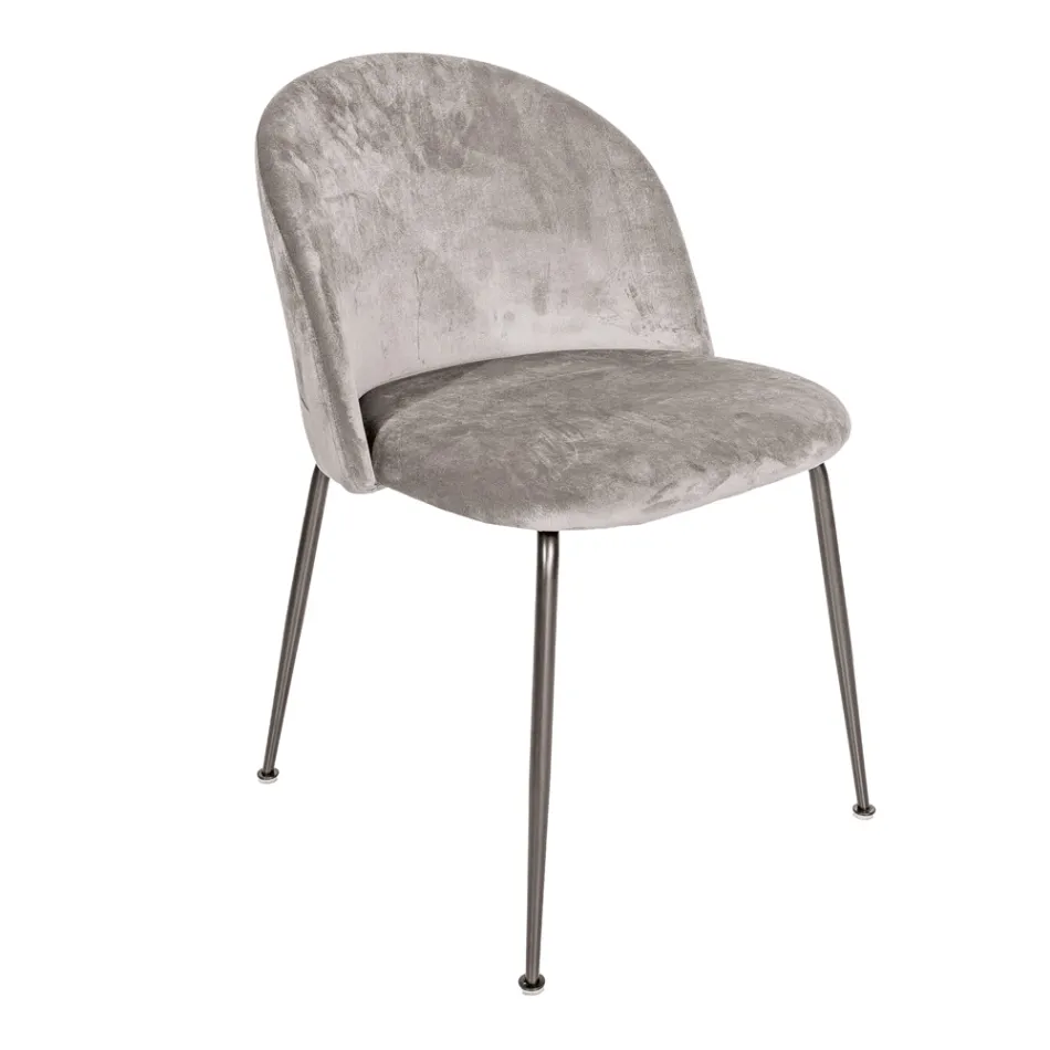 Sedia in Metallo Nero e Seduta in Velluto Grigio Made in Italy - Meredith  Viadurini