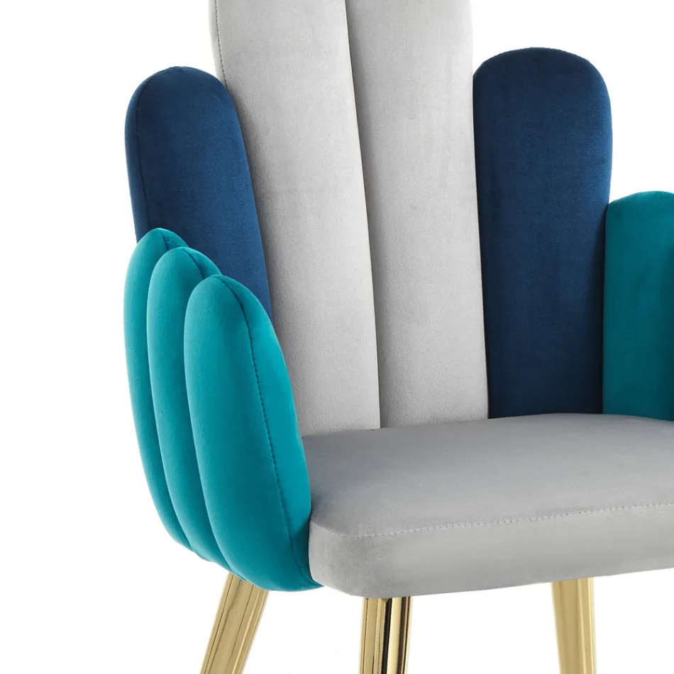 Sedia In Tessuto Effetto Velluto Grigio, Verde e Blu - Anguria Viadurini