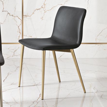 Sedia in Tessuto Fibrato Effetto Pelle e Gambe in Metallo Made in Italy - Amane Viadurini