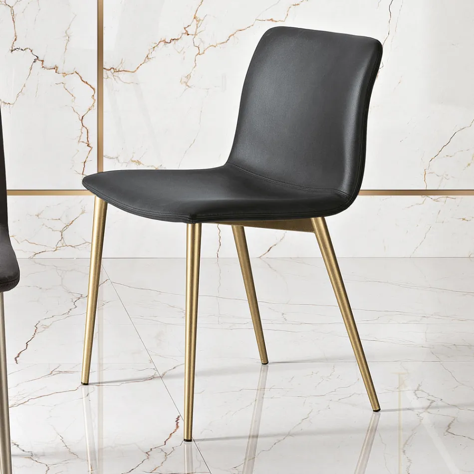 Sedia in Tessuto Fibrato Effetto Pelle e Gambe in Metallo Made in Italy - Amane Viadurini