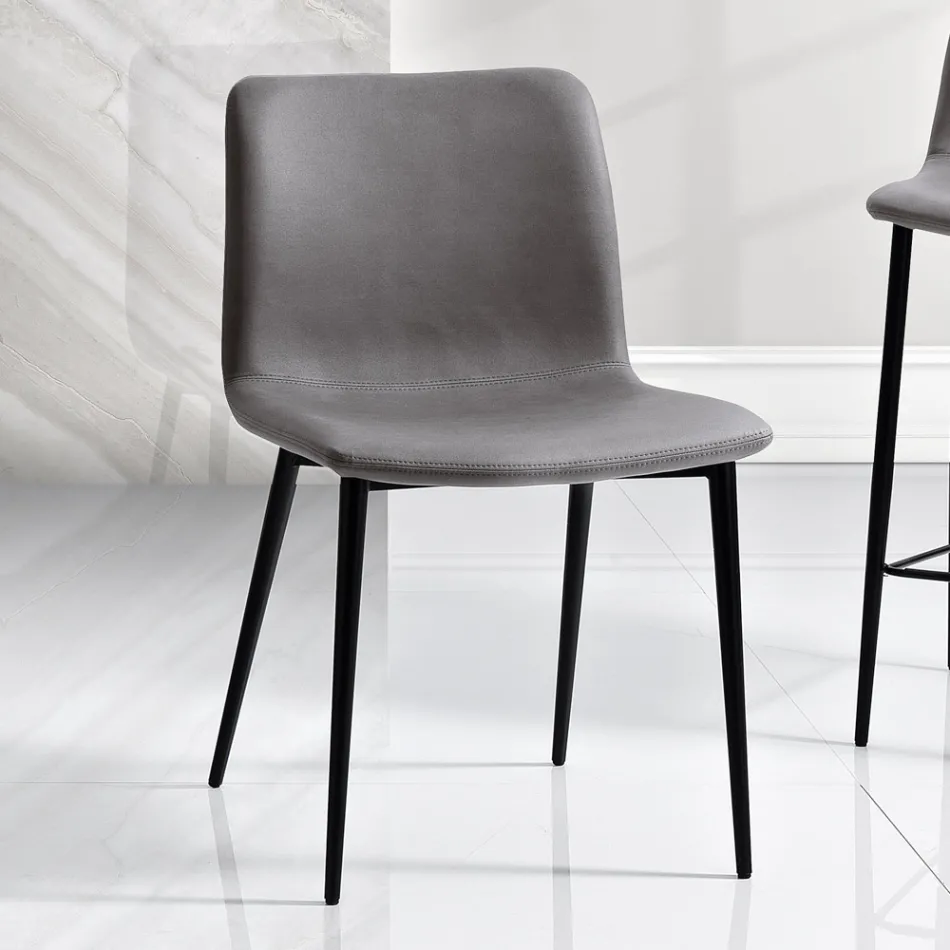 Sedia in Tessuto Fibrato Effetto Pelle e Gambe in Metallo Made in Italy - Amane Viadurini