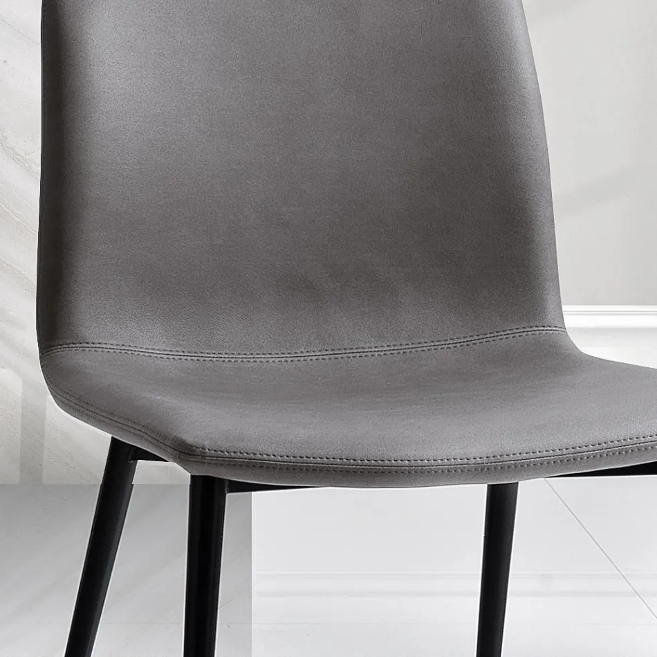 Sedia in Tessuto Fibrato Effetto Pelle e Gambe in Metallo Made in Italy - Amane Viadurini
