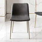 Sedia in Tessuto Fibrato Effetto Pelle e Gambe in Metallo Made in Italy - Amane Viadurini