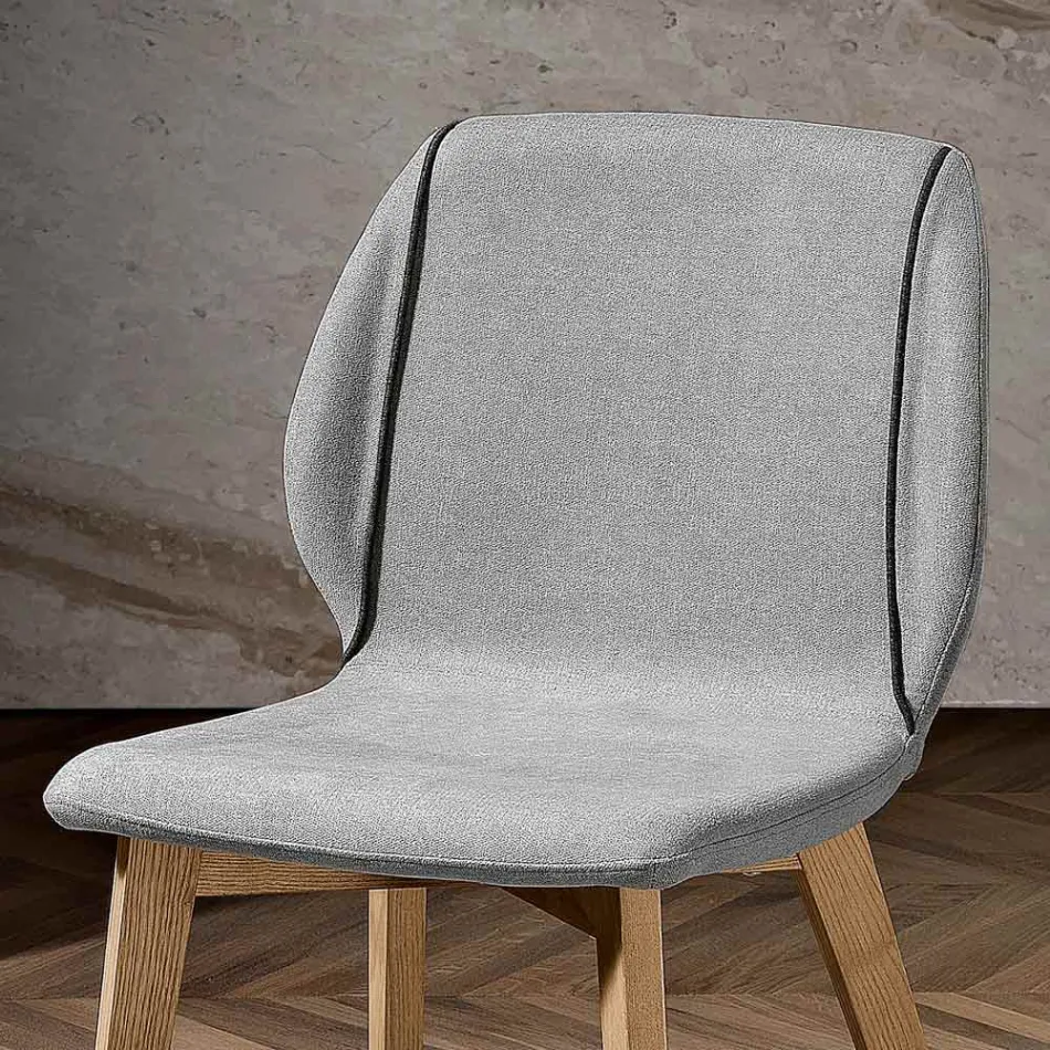 Sedia Moderna di Design Elegante in Tessuto con Bordino e Legno - Scarat Viadurini