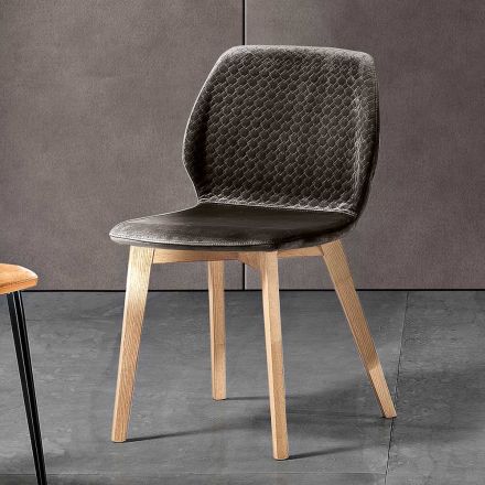 Sedia Moderna di Design Elegante in Velluto Trapuntato e Legno - Scarat Viadurini